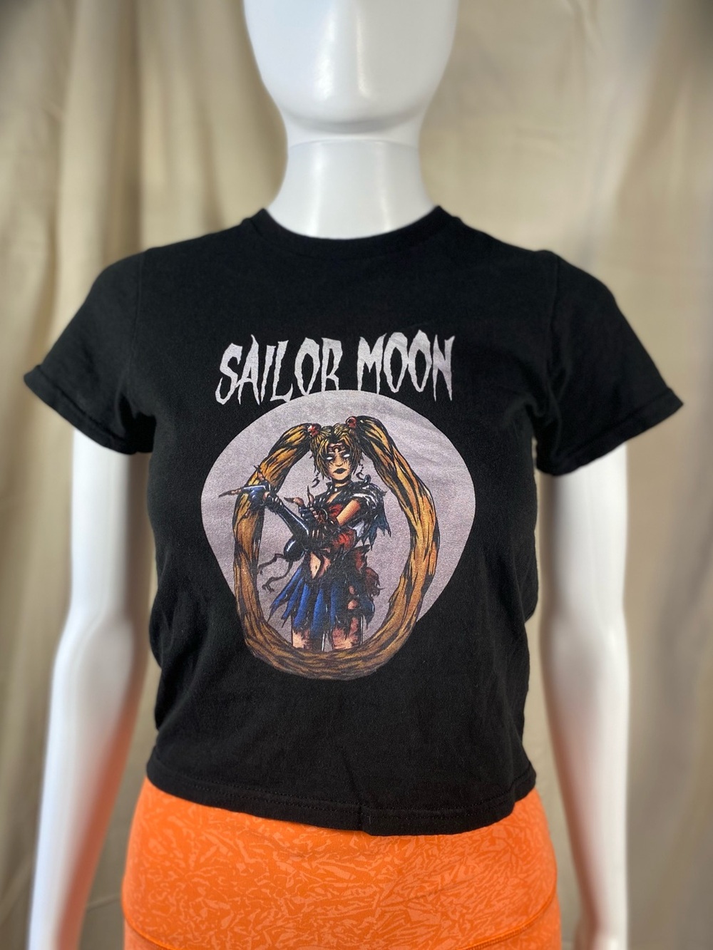 Goth Sailor Moon Cropped Baby Tee in Black